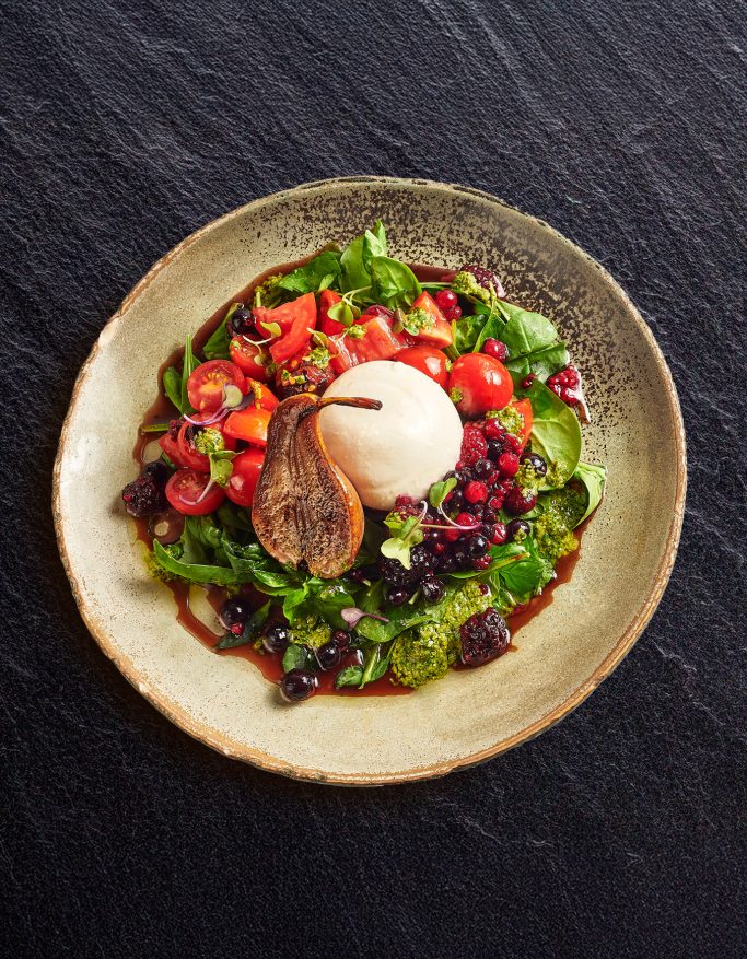 ensalada de burrata y pera